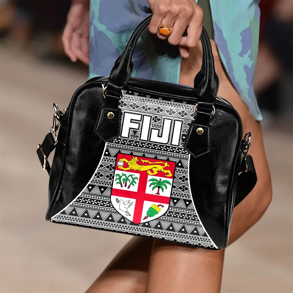 Fiji Shoulder Handbag - Tapa Pattern Sport Style Black