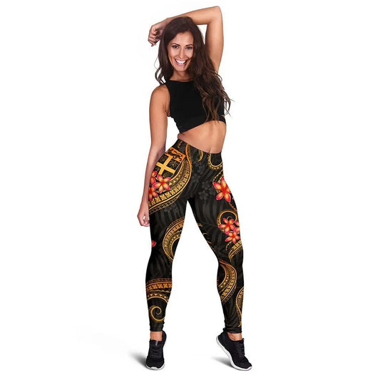 Fiji Polynesian Women Legging - Gold Plumeria