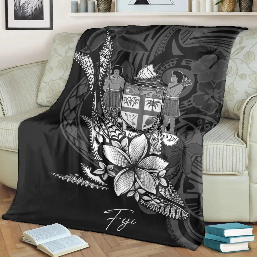 Fiji Premium Blanket - Fish With Plumeria Flowers Style