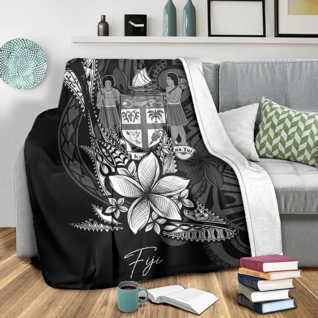 Fiji Premium Blanket - Fish With Plumeria Flowers Style