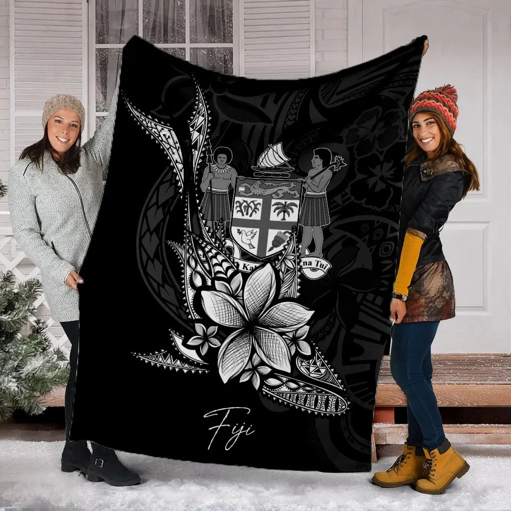 Fiji Premium Blanket - Fish With Plumeria Flowers Style