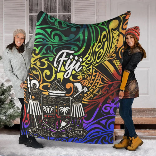 Fiji Premium Blanket - Rainbow Polynesian Pattern Crest