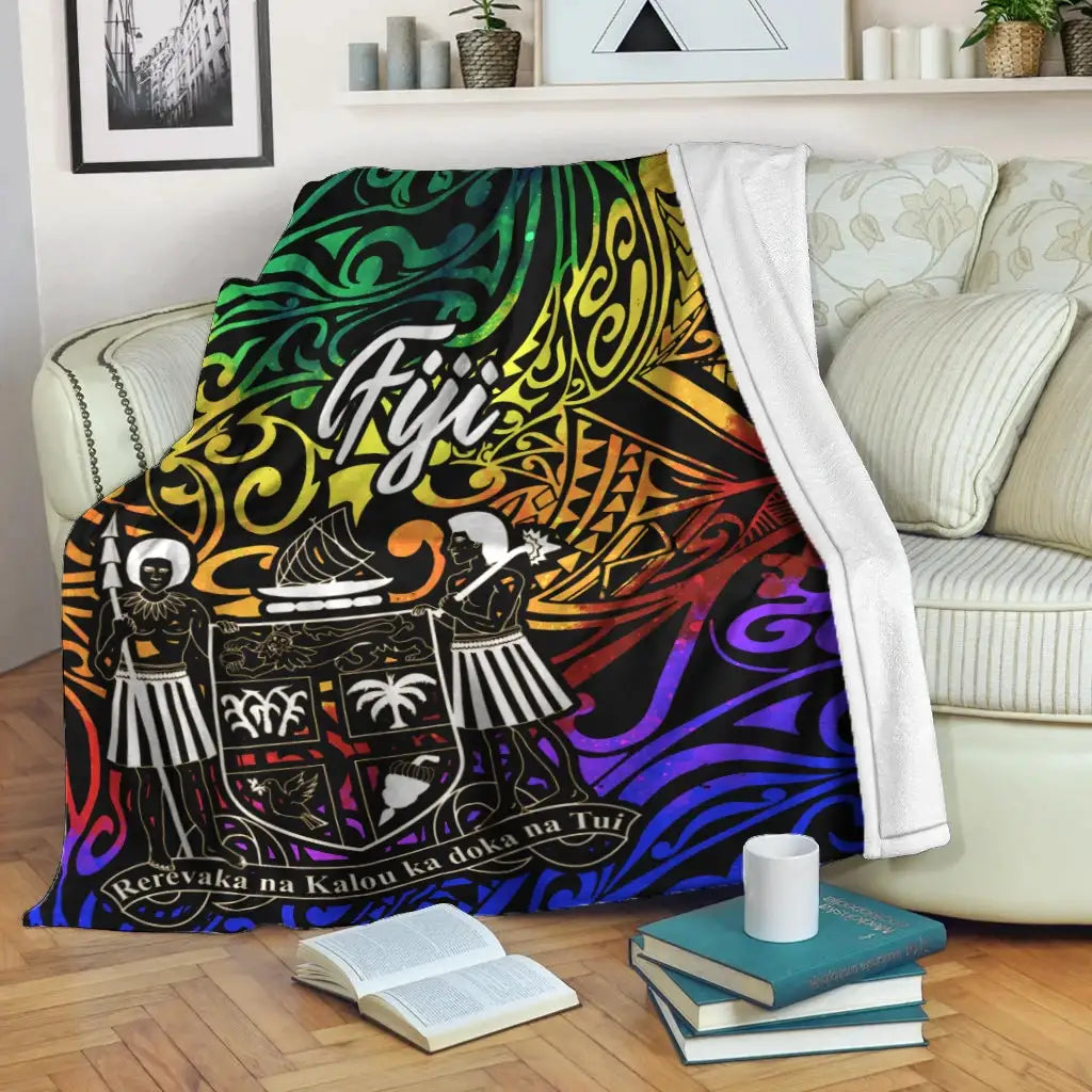 Fiji Premium Blanket - Rainbow Polynesian Pattern Crest