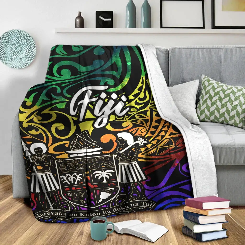 Fiji Premium Blanket - Rainbow Polynesian Pattern Crest