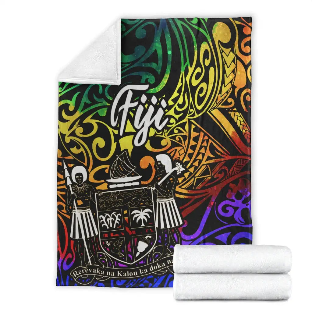 Fiji Premium Blanket - Rainbow Polynesian Pattern Crest