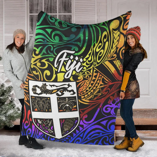 Fiji Premium Blanket - Rainbow Polynesian Pattern