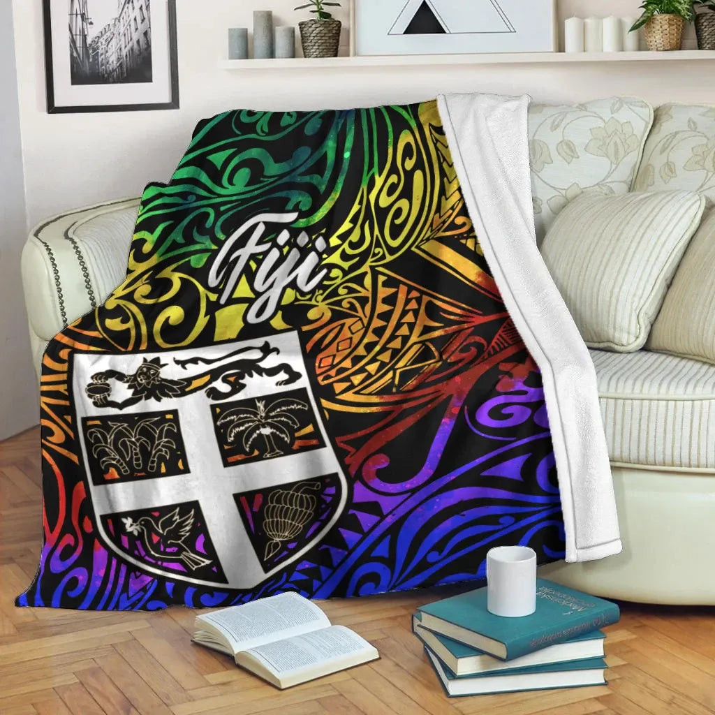 Fiji Premium Blanket - Rainbow Polynesian Pattern