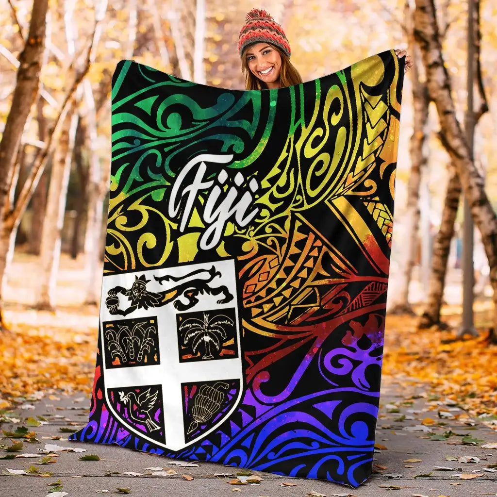 Fiji Premium Blanket - Rainbow Polynesian Pattern