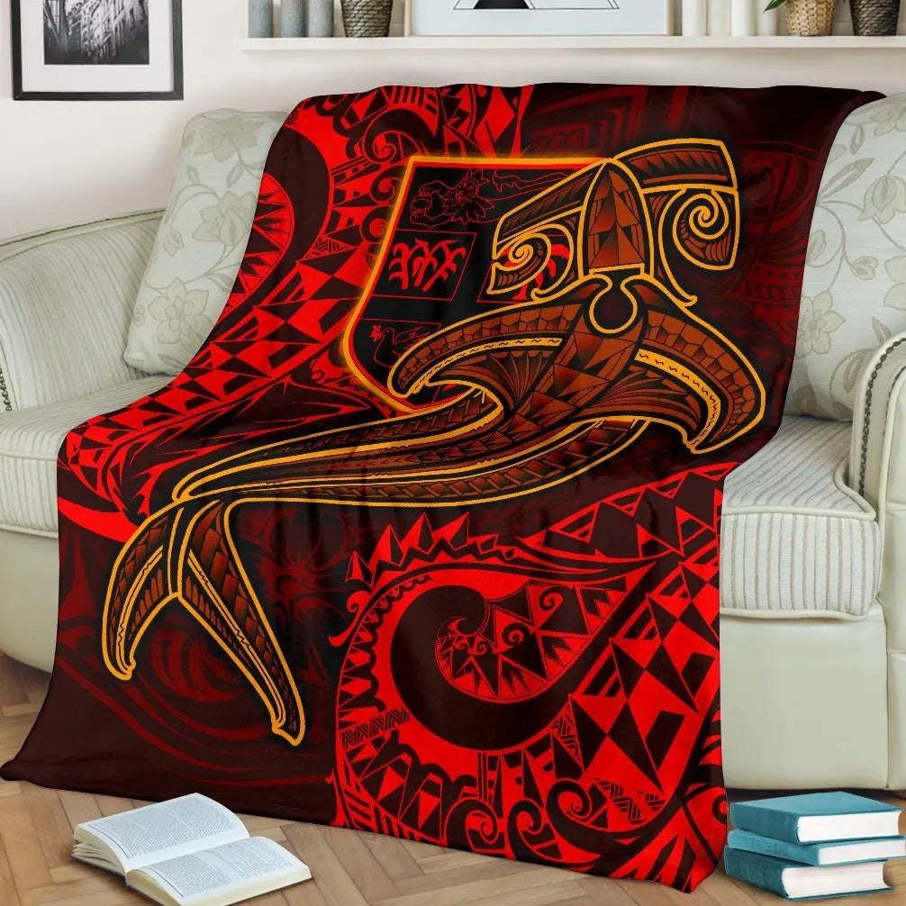 Fiji Premium Blanket  - Red Shark Polynesian Tattoo