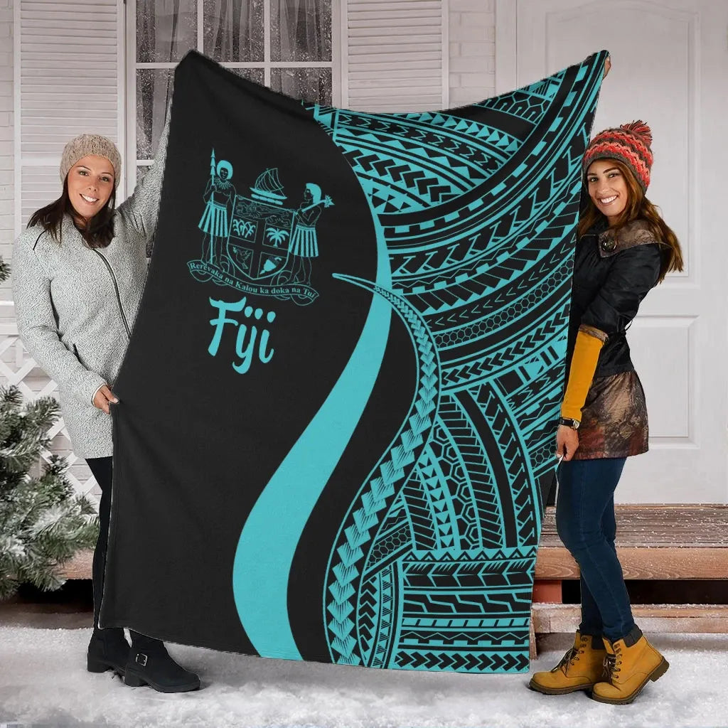 Fiji Premium Blanket - Turquoise Polynesian Tentacle Tribal Pattern Crest