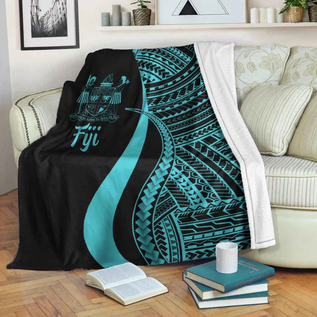 Fiji Premium Blanket - Turquoise Polynesian Tentacle Tribal Pattern Crest