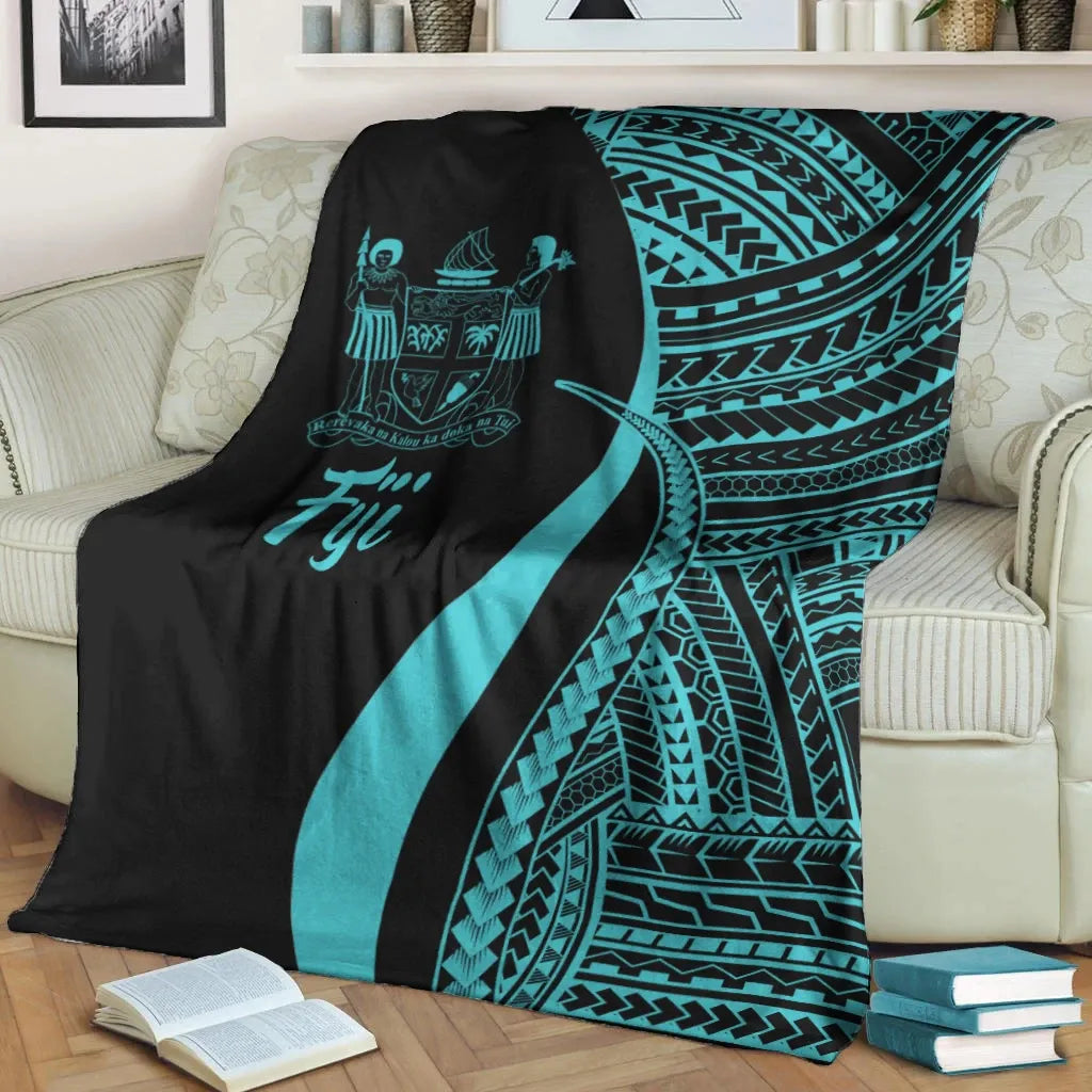 Fiji Premium Blanket - Turquoise Polynesian Tentacle Tribal Pattern Crest