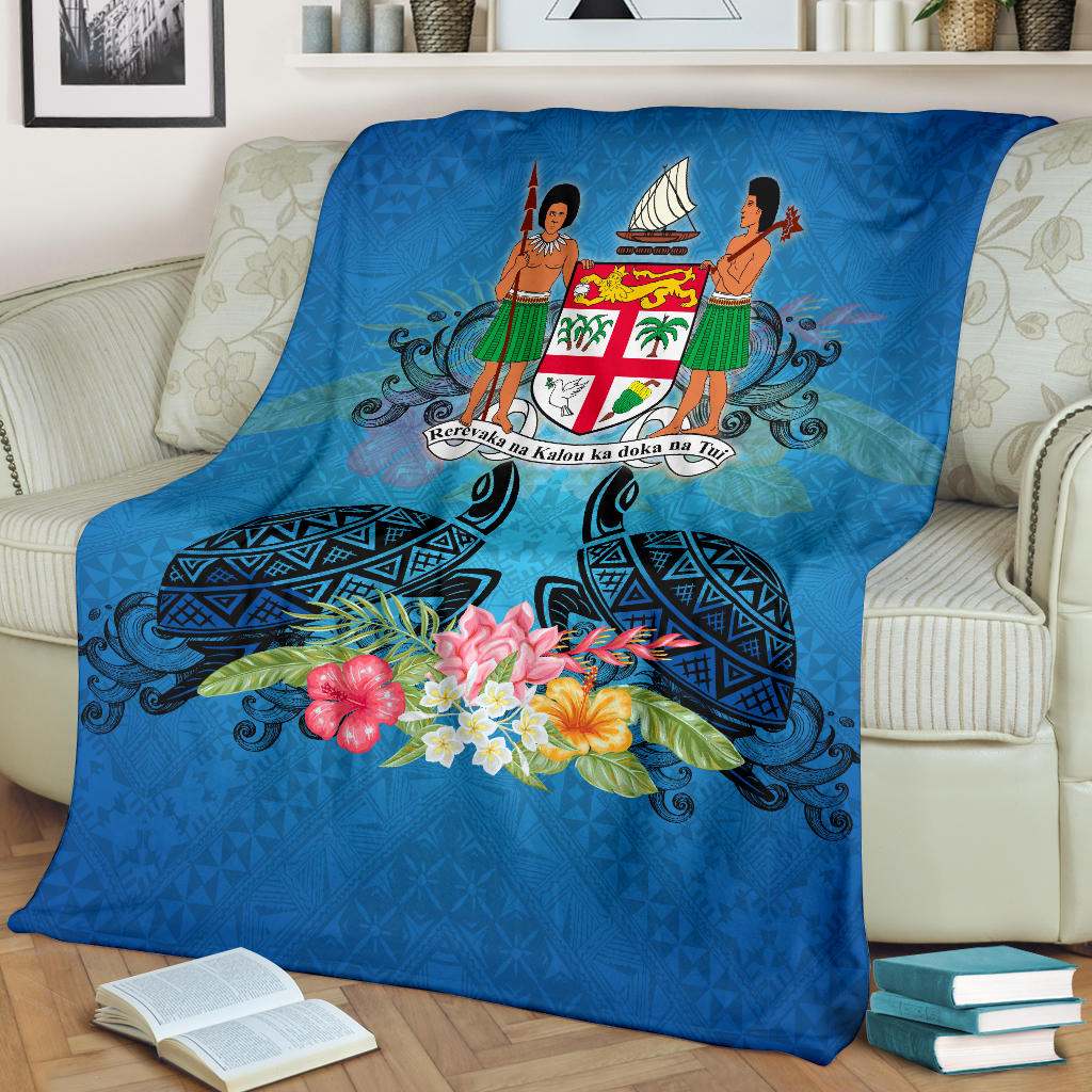 Fiji Premium Blanket - Turtle Hibiscus Tapa Patterns