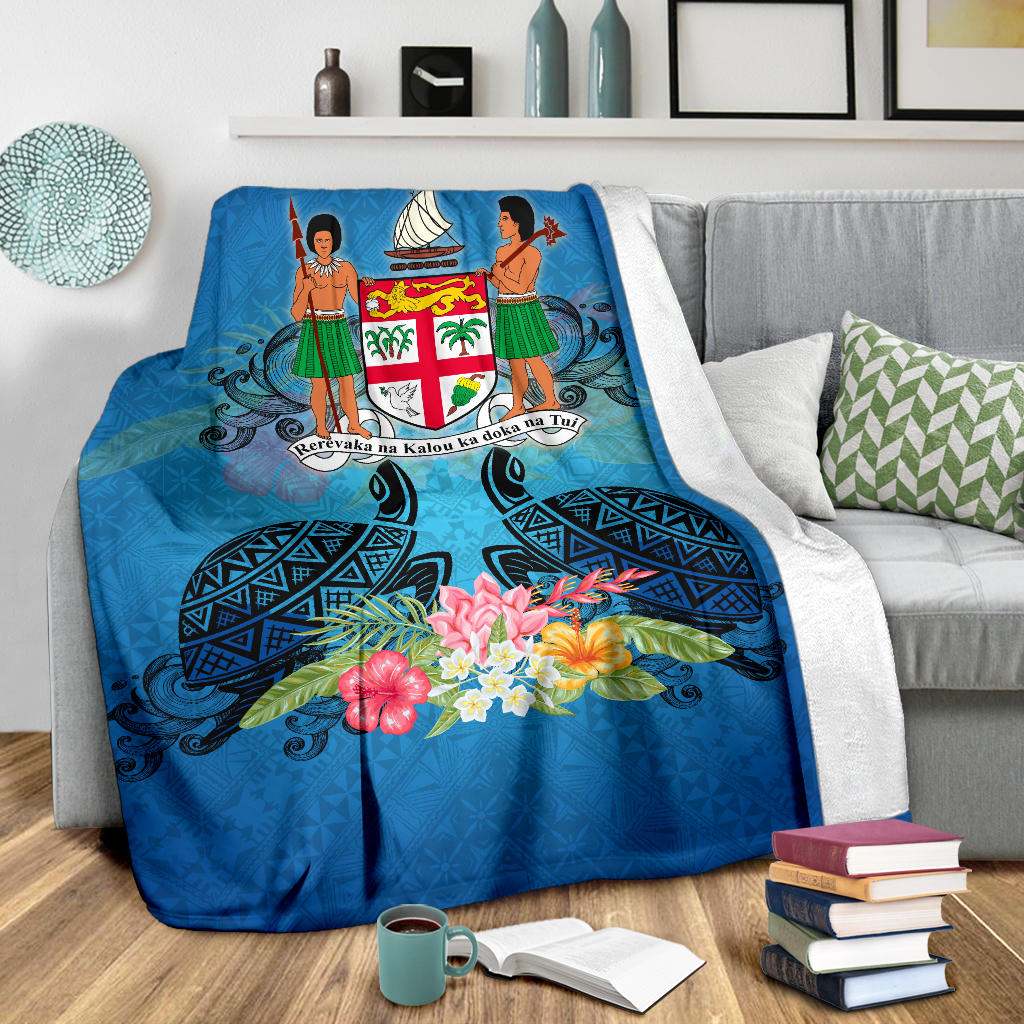 Fiji Premium Blanket - Turtle Hibiscus Tapa Patterns