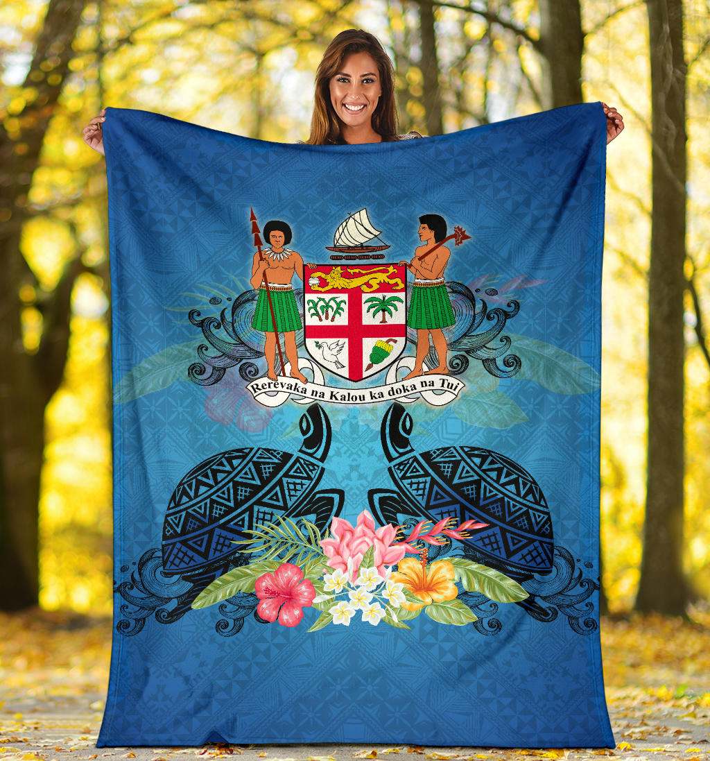 Fiji Premium Blanket - Turtle Hibiscus Tapa Patterns