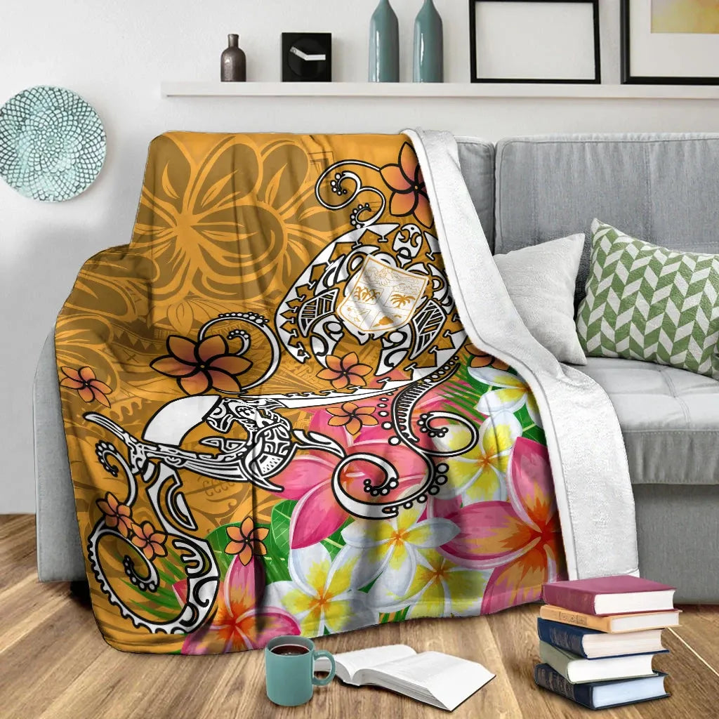 Fiji Premium Blanket  - Turtle Plumeria (Gold)