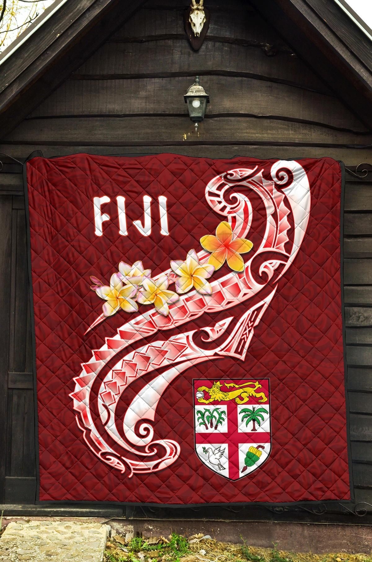 Fiji Premium Quilt - Fiji Seal  Polynesian Patterns Plumeria  (Red)