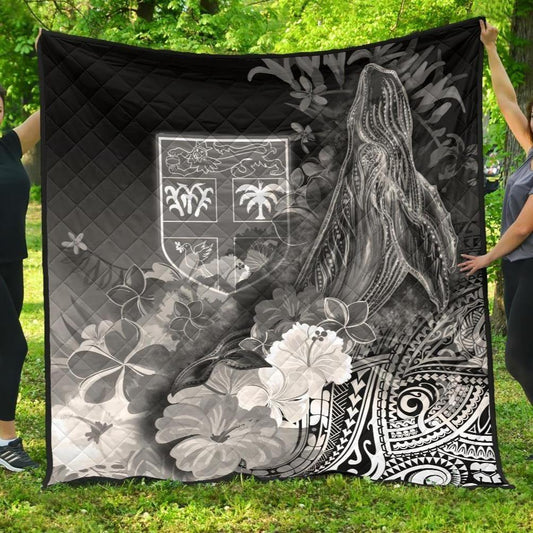 Fiji Premium Quilt - Humpback Whale with Tropical Flowers (White)