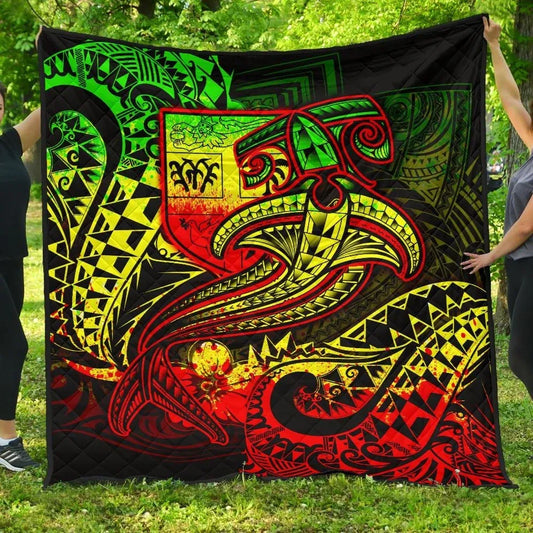Fiji Premium Quilt - Reggae Shark Polynesian Tattoo
