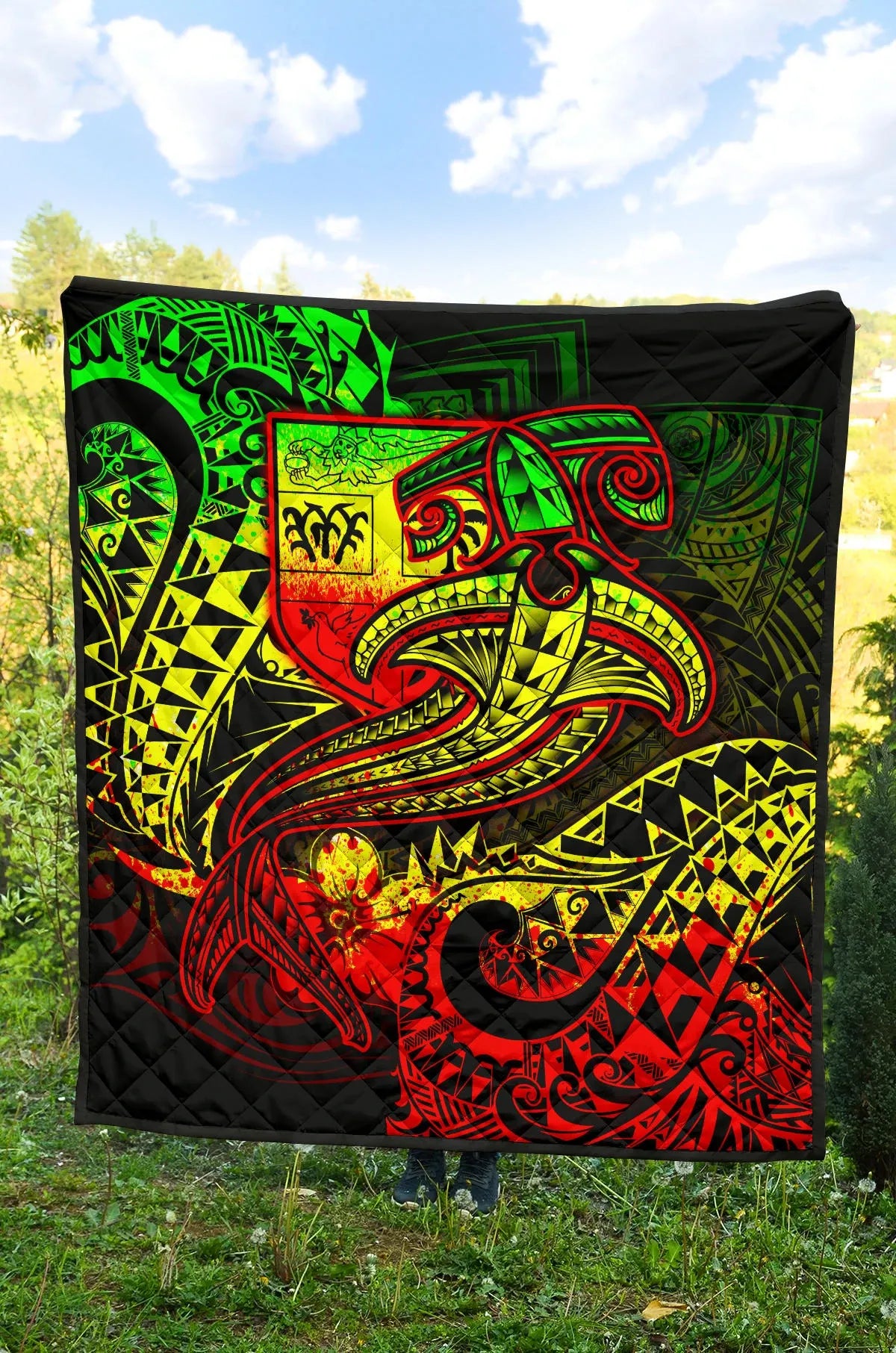 Fiji Premium Quilt - Reggae Shark Polynesian Tattoo