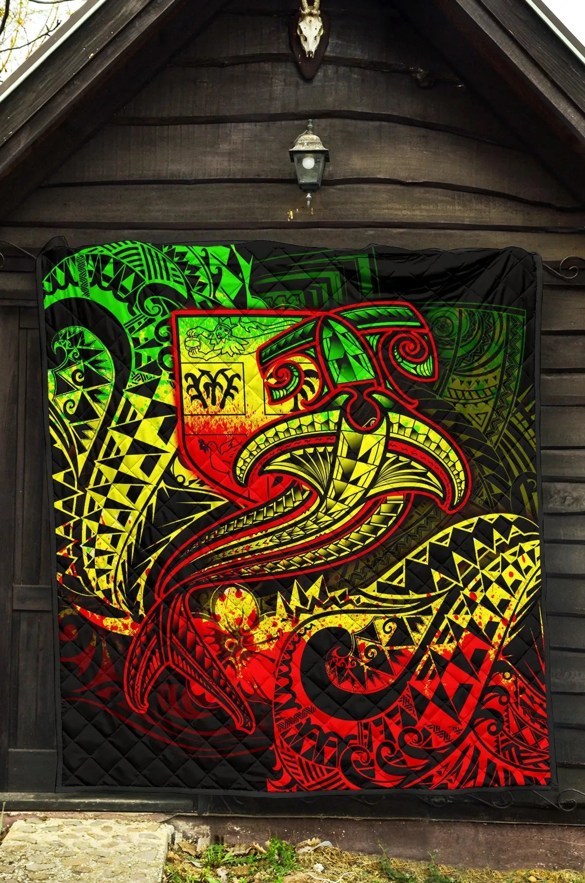 Fiji Premium Quilt - Reggae Shark Polynesian Tattoo