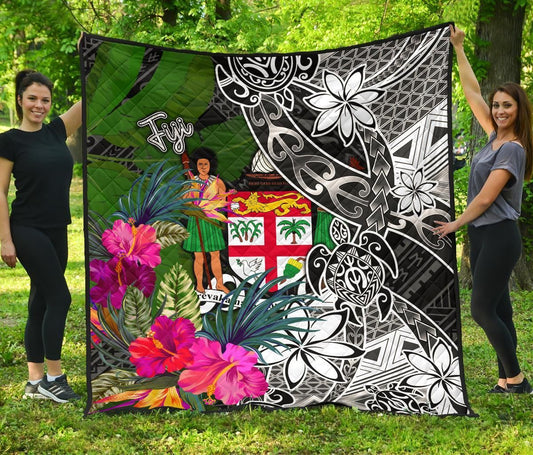 Fiji Premium Quilt - Turtle Plumeria Banana Leaf Crest