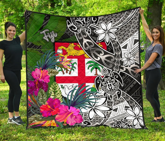 Fiji Premium Quilt - Turtle Plumeria Banana Leaf