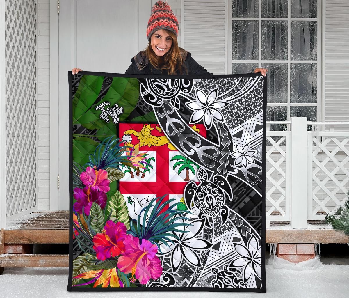 Fiji Premium Quilt - Turtle Plumeria Banana Leaf
