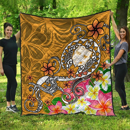 Fiji Premium Quilt  - Turtle Plumeria (Gold)
