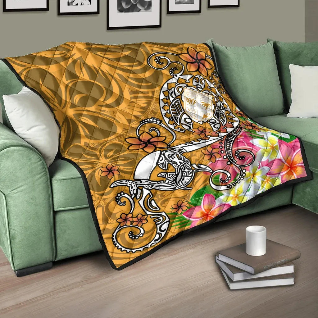 Fiji Premium Quilt  - Turtle Plumeria (Gold)