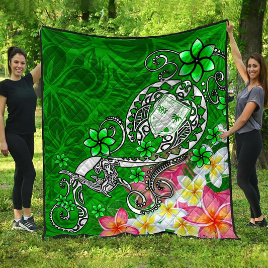 Fiji Premium Quilt  - Turtle Plumeria (Green)
