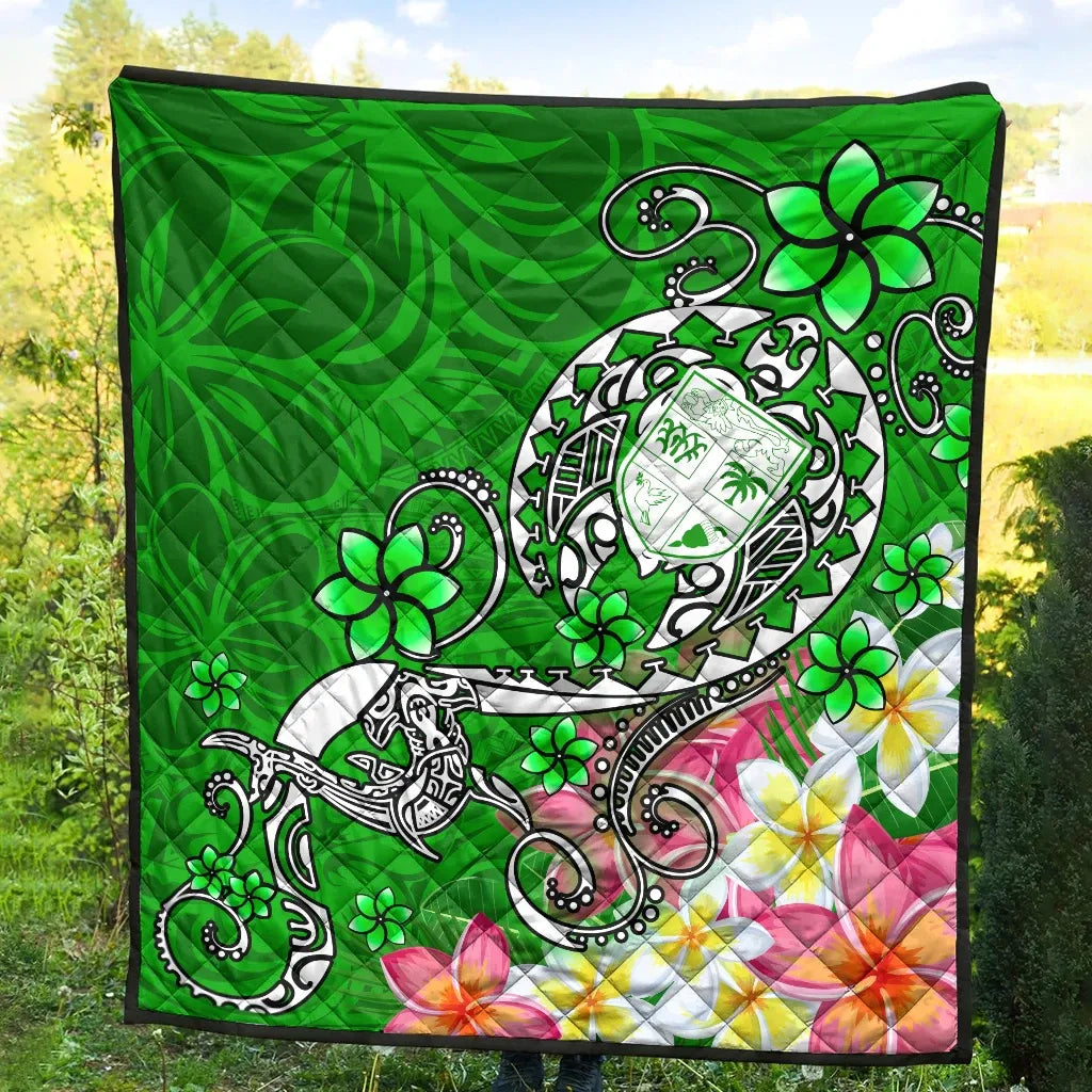 Fiji Premium Quilt  - Turtle Plumeria (Green)