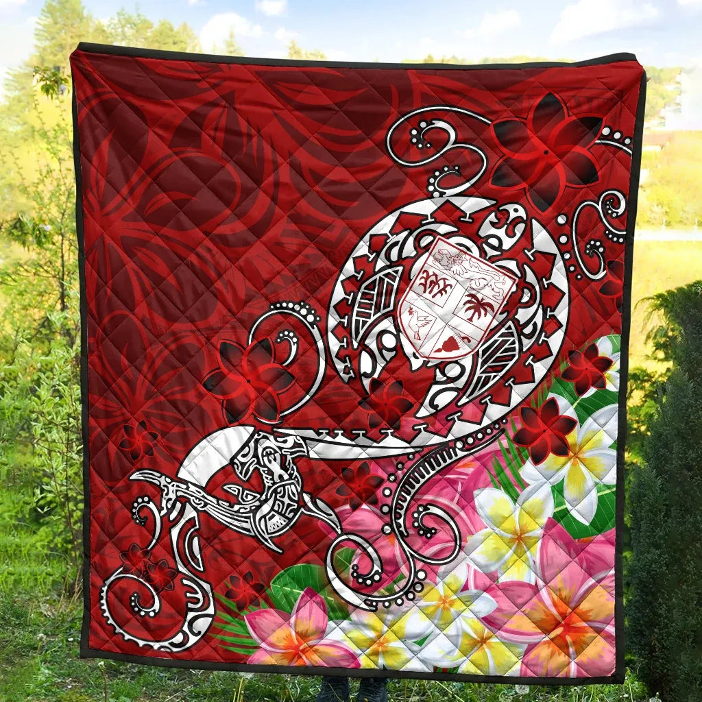 Fiji Premium Quilt  - Turtle Plumeria (Red)