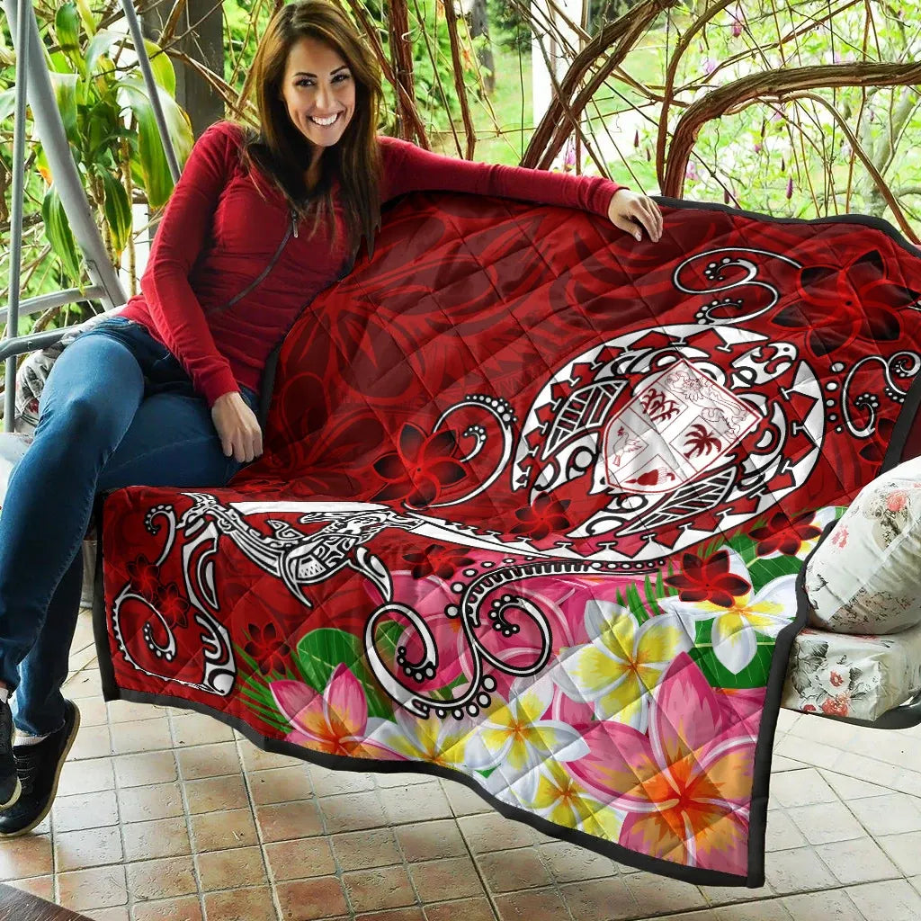 Fiji Premium Quilt  - Turtle Plumeria (Red)