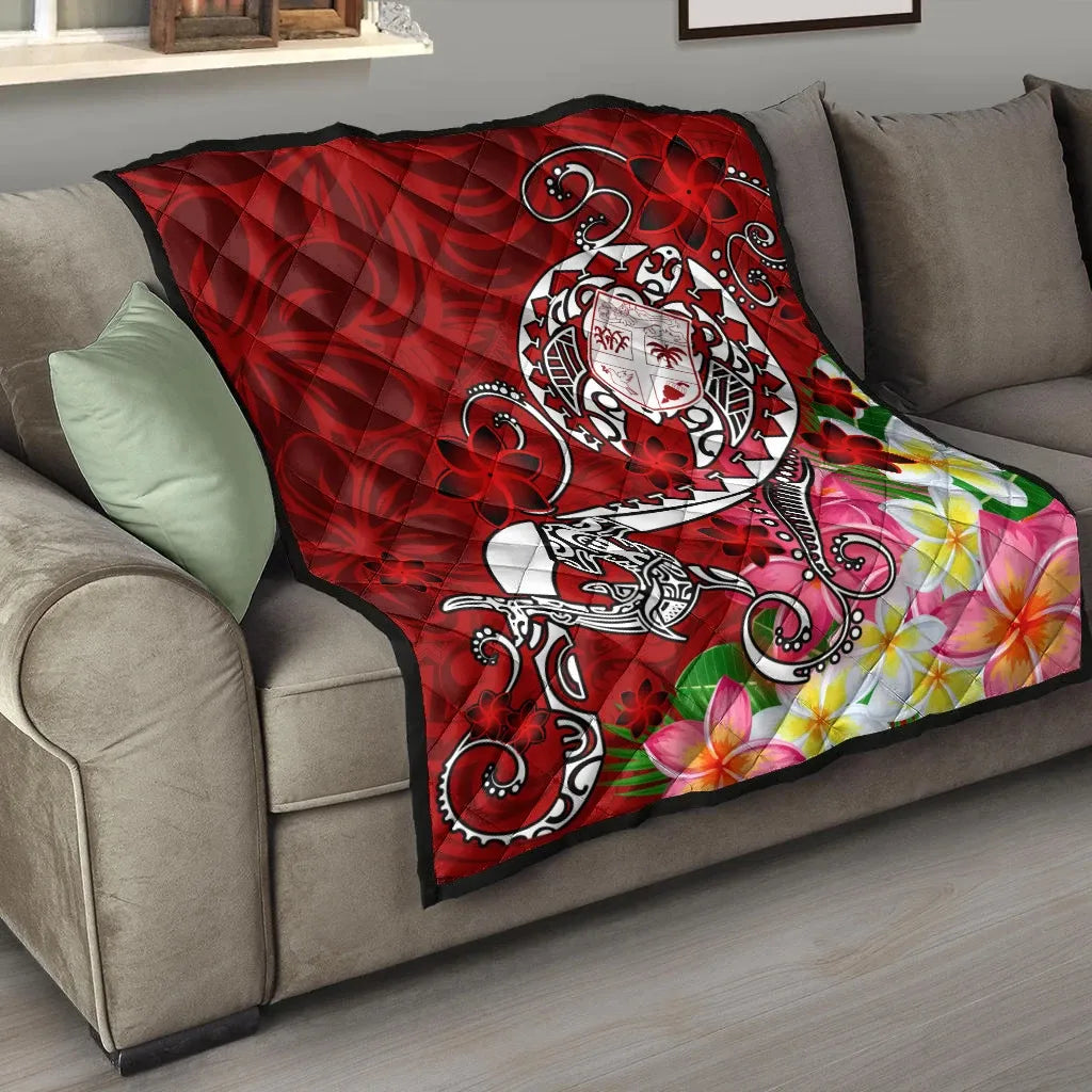 Fiji Premium Quilt  - Turtle Plumeria (Red)