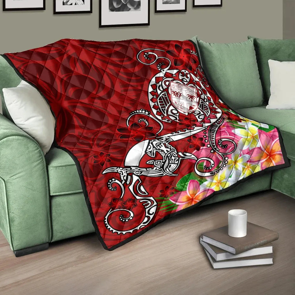 Fiji Premium Quilt  - Turtle Plumeria (Red)