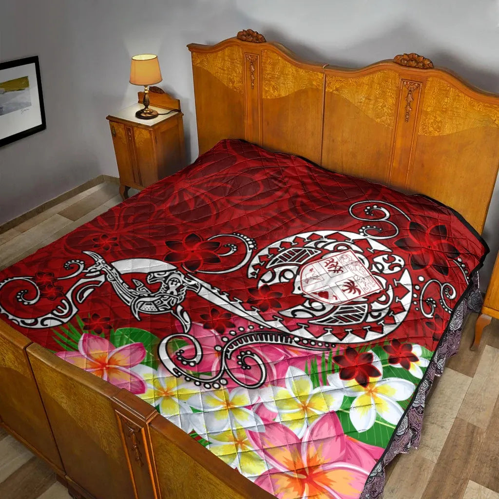 Fiji Premium Quilt  - Turtle Plumeria (Red)
