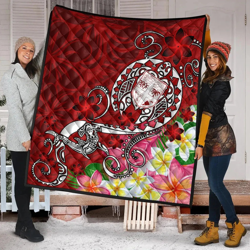 Fiji Premium Quilt  - Turtle Plumeria (Red)