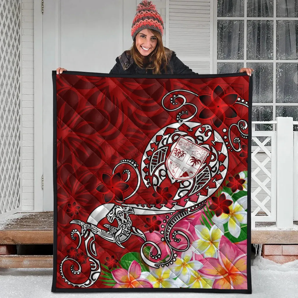 Fiji Premium Quilt  - Turtle Plumeria (Red)
