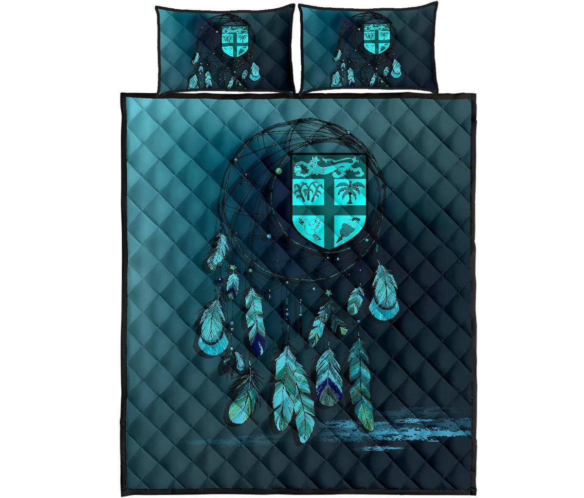 Fiji Polynesian Quilt Bed Set Dreamcatcher Blue