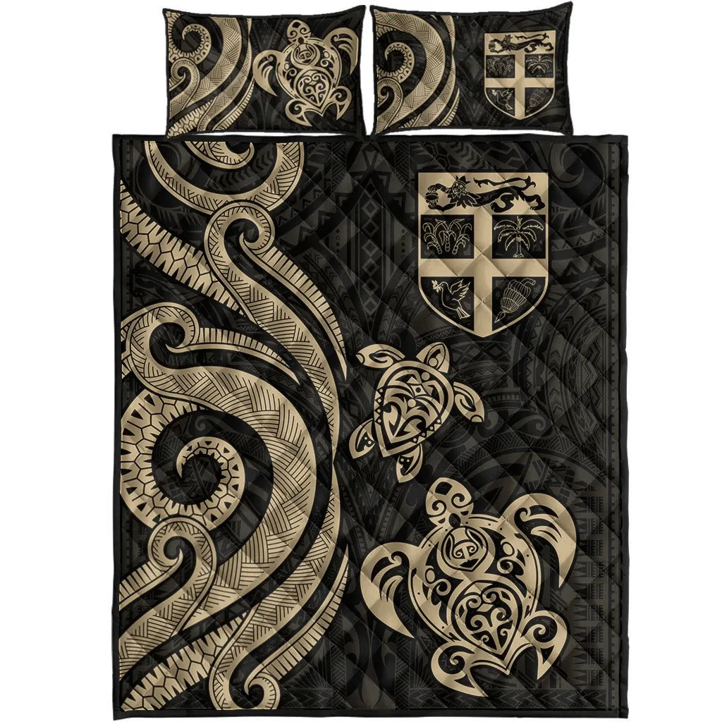 Fiji Quilt Bed Set - Gold Tentacle Turtle