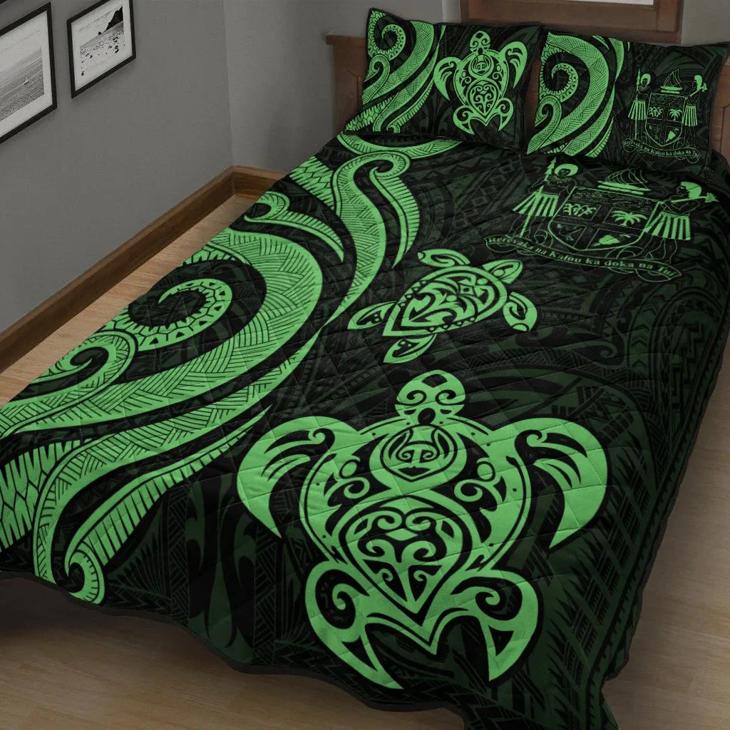 Fiji Quilt Bed Set - Green Tentacle Turtle Crest