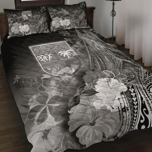 Fiji Quilt Bed Set - Humpback Whale with Tropical Flowers (White)