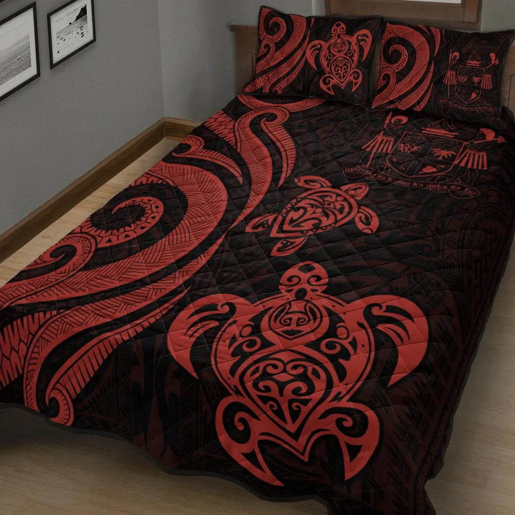 Fiji Quilt Bed Set - Red Tentacle Turtle Crest
