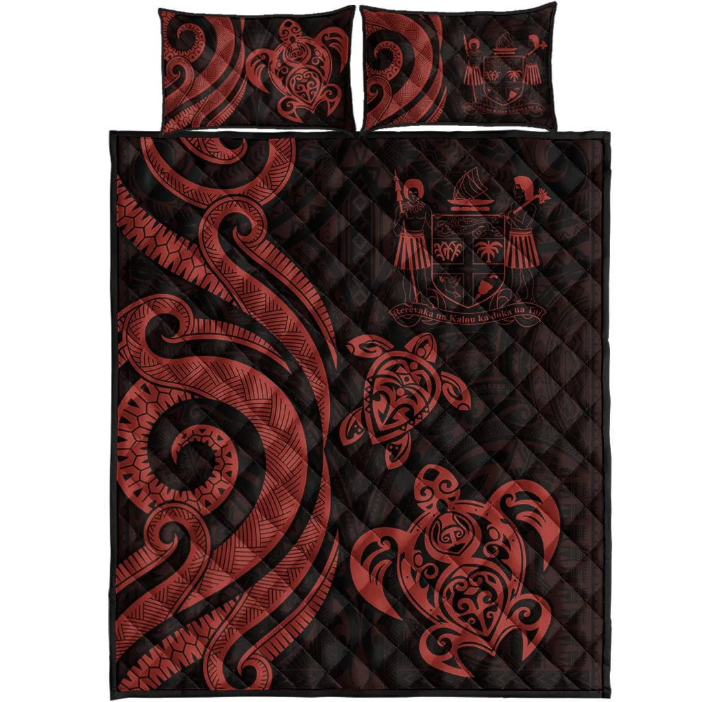 Fiji Quilt Bed Set - Red Tentacle Turtle Crest