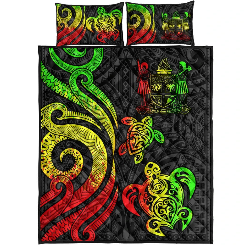 Fiji Quilt Bed Set - Reggae Tentacle Turtle Crest