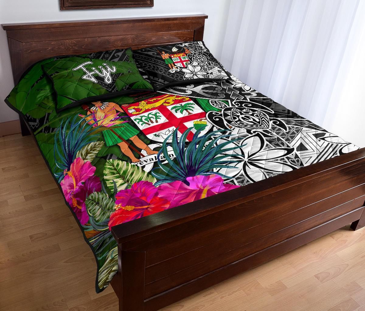 Fiji Quilt Bed Set - Turtle Plumeria Banana Leaf Crest