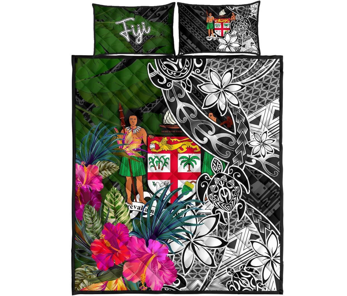 Fiji Quilt Bed Set - Turtle Plumeria Banana Leaf Crest