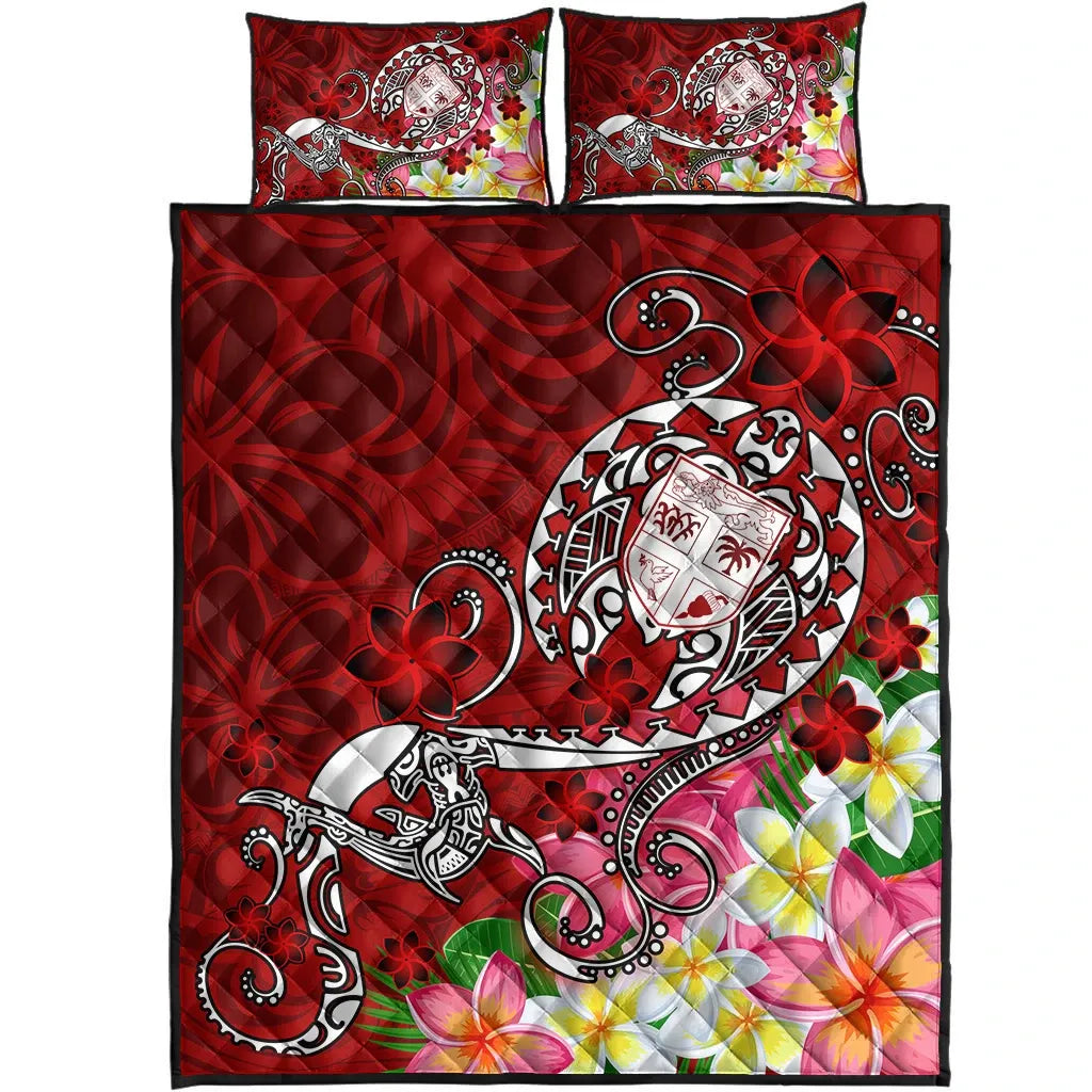 Fiji Quilt Bed Set - Turtle Plumeria (Red)