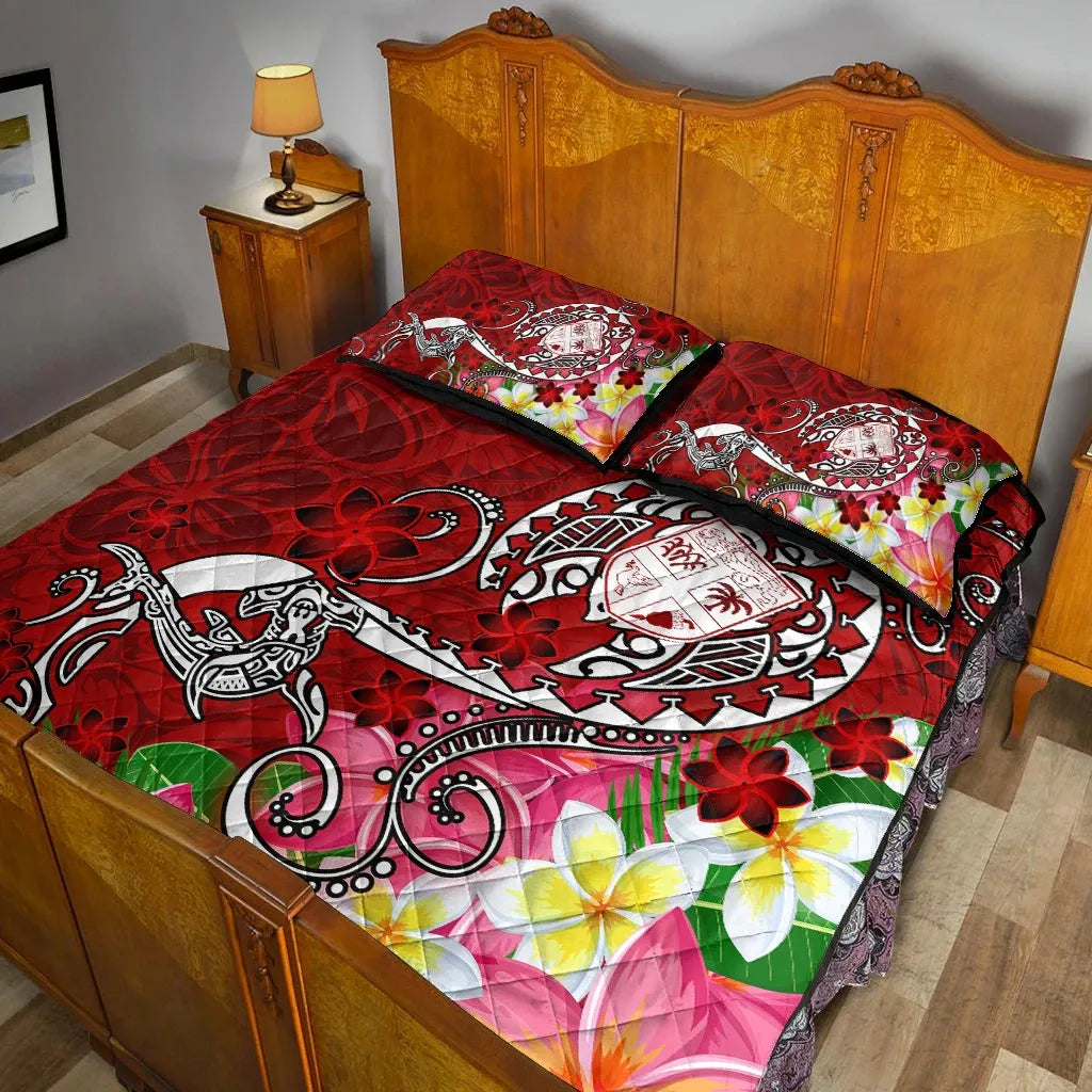 Fiji Quilt Bed Set - Turtle Plumeria (Red)